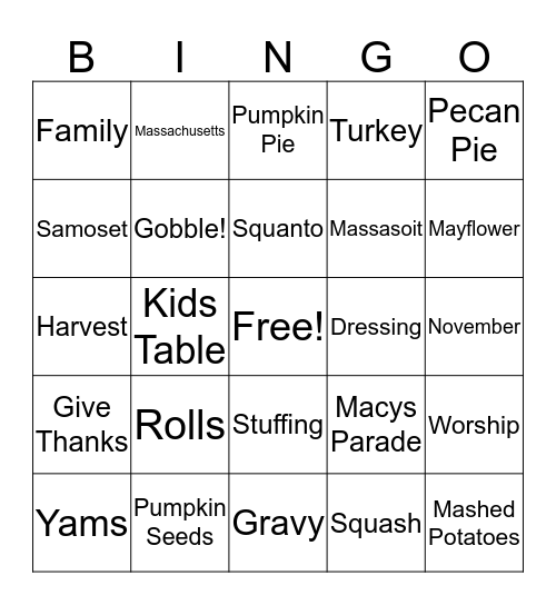 THANKSGIVING BINGO Card