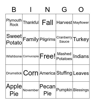 Thanksgiving Bingo Card