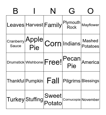 Thanksgiving Bingo Card