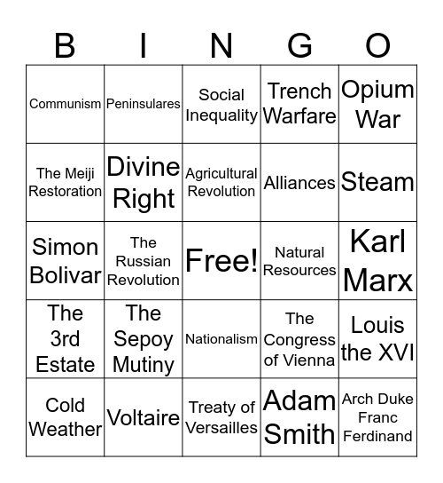 Global III Bingo Card