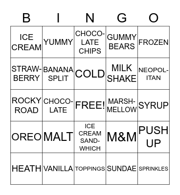 ICE CREAM  Bingo Card