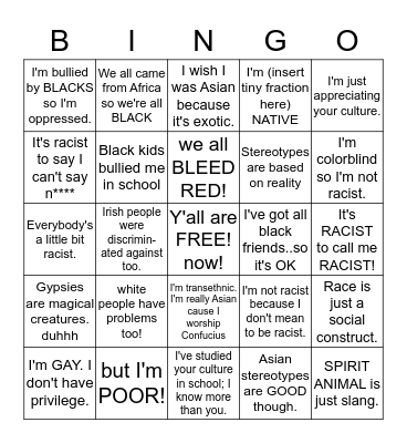 White Privilege Bingo Card