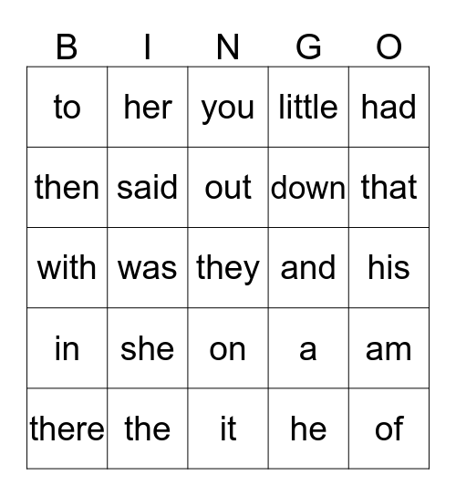 Sight Word List 1 - 2 Bingo Card