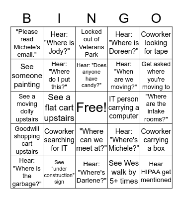 Moving Bingo Card