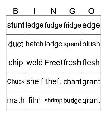 Phonics Bingo Card