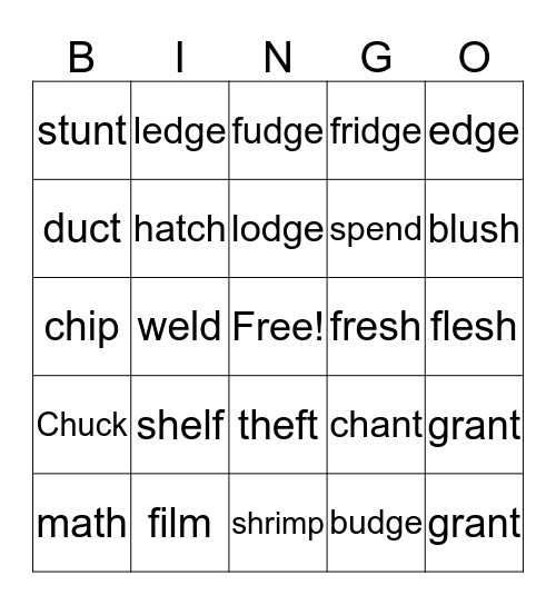 Phonics Bingo Card