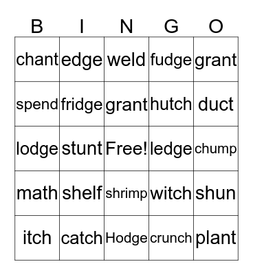 Phonics Bingo Card