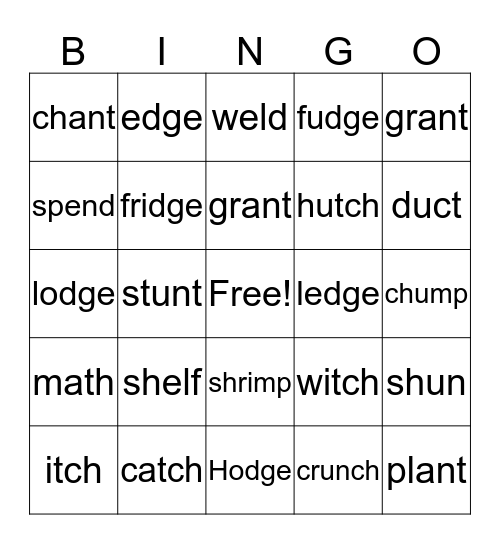 Phonics Bingo Card