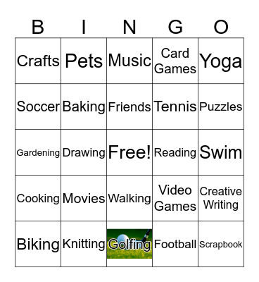 Leisure Bingo Card