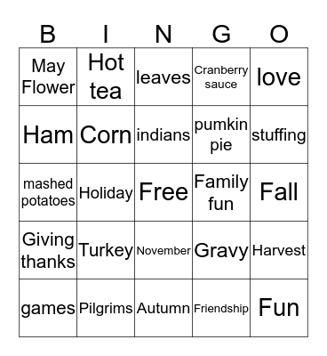 Our Thanksgiving Bingo Card