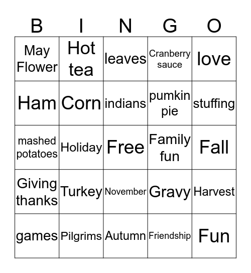 Our Thanksgiving Bingo Card