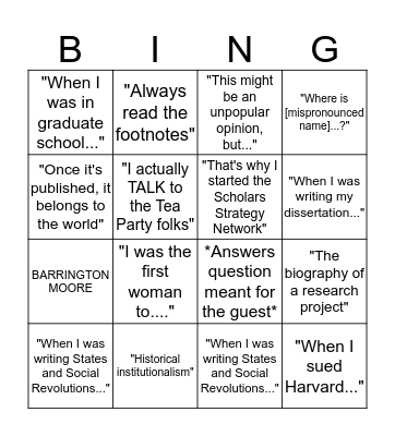 Skocpol Bingo Card