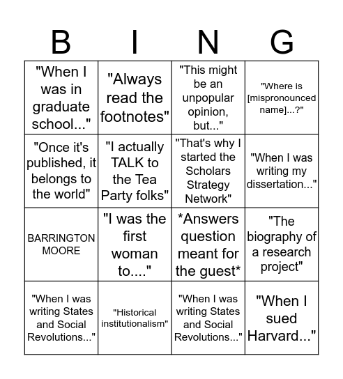 Skocpol Bingo Card