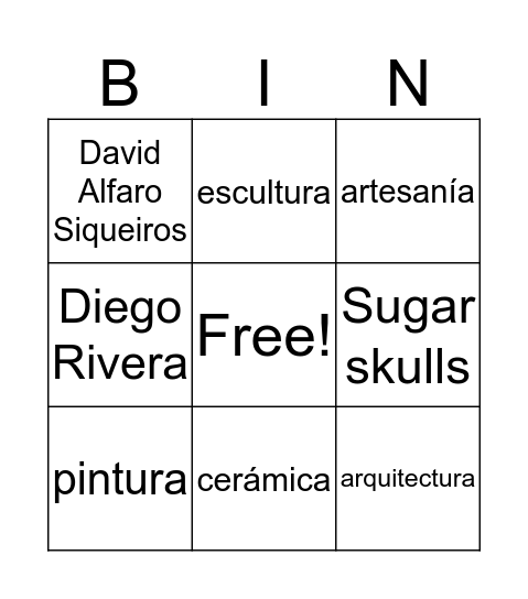 Mexican Art Bingo Card