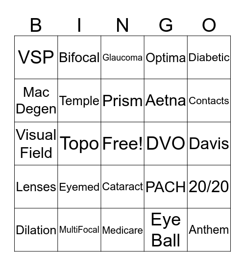 Eyecare Bingo Card