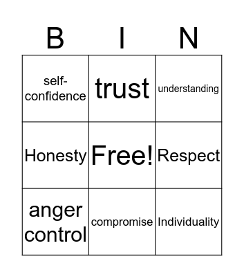 Healthy Relationship Bingo Card