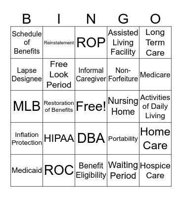 Glossary Term Bingo Card