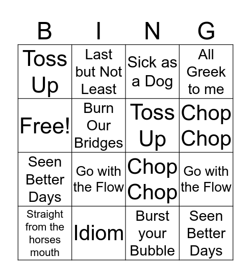 Idiom Bingo Card