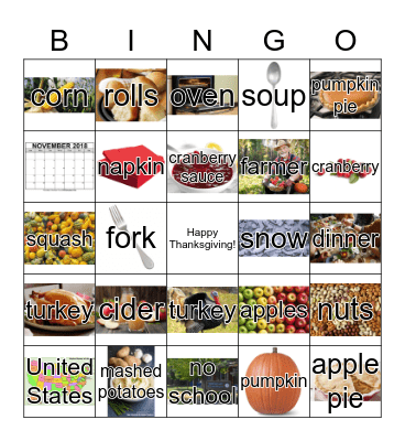 Thanksgiving Bingo Card