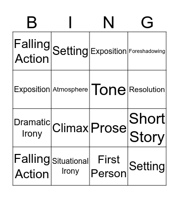 Short Story Bingo Card