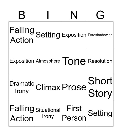 Short Story Bingo Card