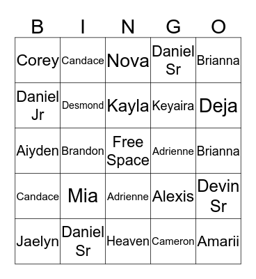 Family Bingo Card
