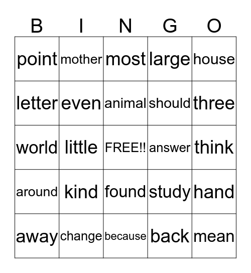FRY WORDS LEVEL 2 Bingo Card