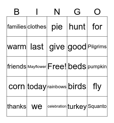 Thanksgiving Bingo Card