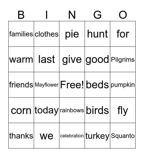 Thanksgiving Bingo Card