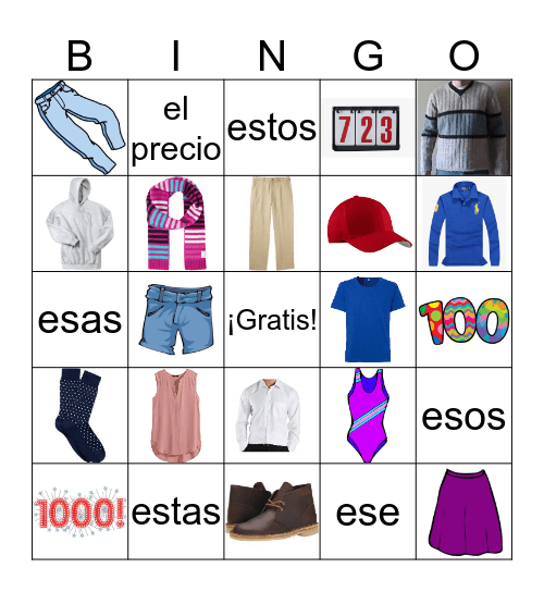 Realidades 7A la ropa Bingo Card