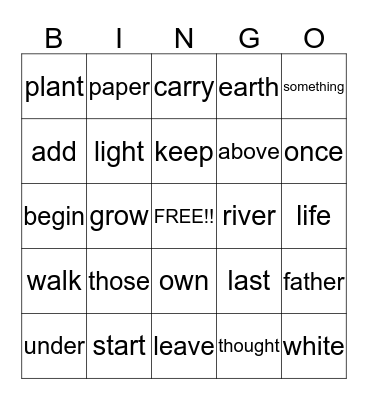FRY WORDS LEVEL 3 Bingo Card