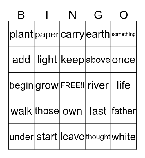FRY WORDS LEVEL 3 Bingo Card