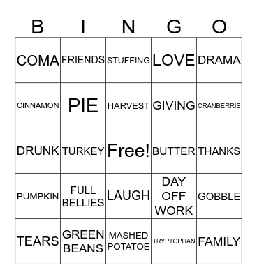 THANKSGIVING BINGO Card