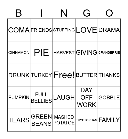 THANKSGIVING BINGO Card