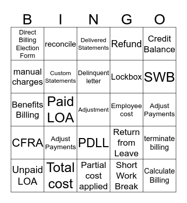 BENEFITS BILLING BINGO!!! Bingo Card