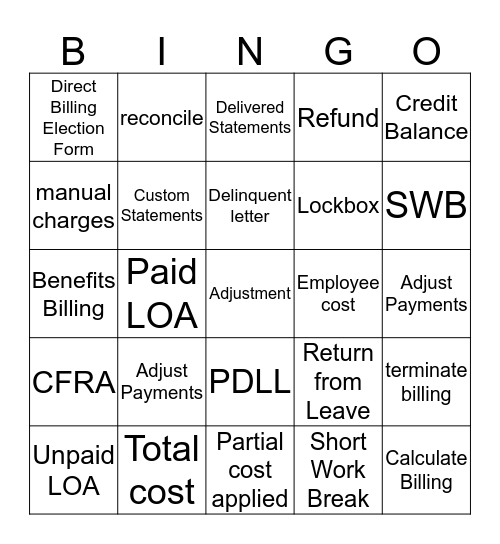 BENEFITS BILLING BINGO!!! Bingo Card