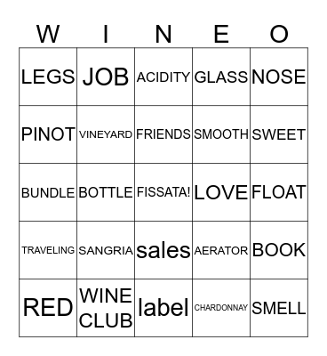 Wine-O Bingo Card