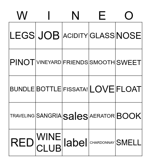 Wine-O Bingo Card