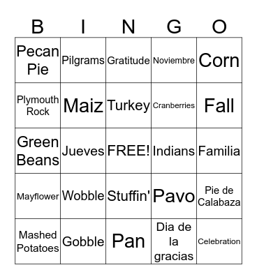 Thanksgiving Bingo Card