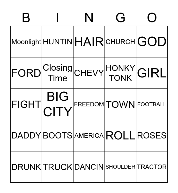 TRACTOR RAP BINGO Card