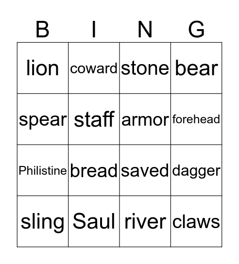 David and Goliath Bingo Card