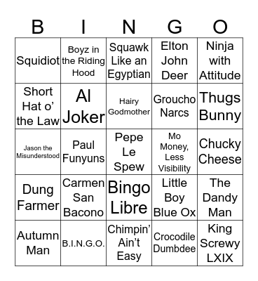 Higher Fashion Bingo Card