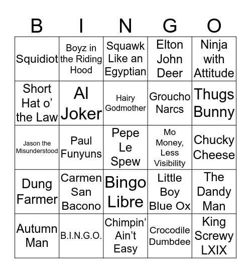 Higher Fashion Bingo Card