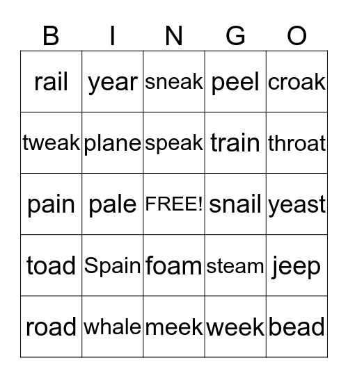 Vowel Team Bingo Card