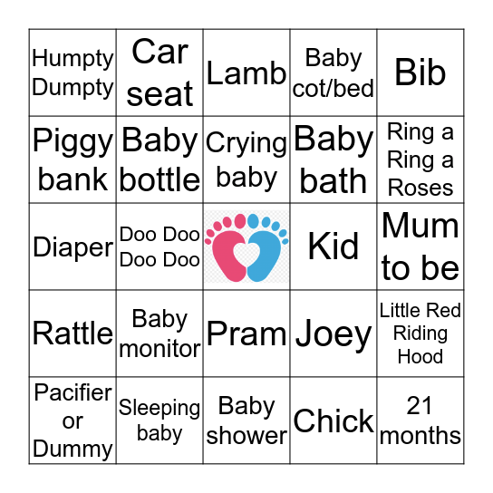 Pictionary Baby Bingo Card