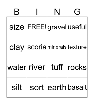 All About Rocks! Bingo Card