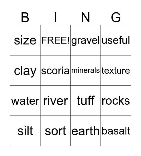 All About Rocks! Bingo Card