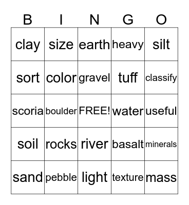 All About Rocks! Bingo Card