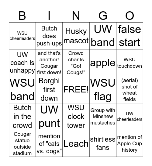 Apple Cup Bingo Card