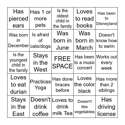 FIND SOMEONE WHO Bingo Card